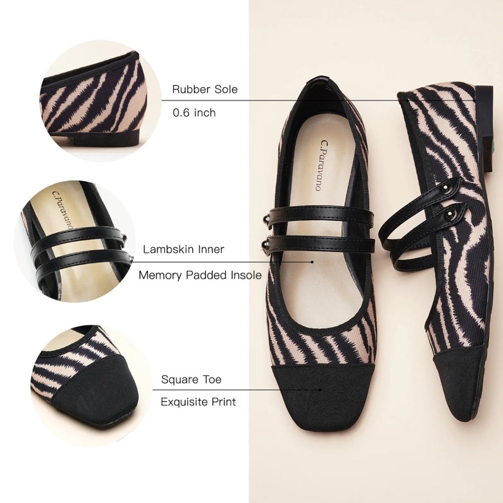 C. Paravano Two Tone Double Strap Mary Jane Flats - Picture 2 of 5